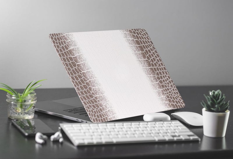 KEROM Compatible with Crocodile MacBook Air 13 Inch Case 2025-2022 M4 M3 M2 A3240 A3113 A2681, Textured Elegant Luxury Aligator Skin Snakeskin PU Leather Hardshell Case & Keyboard Cover, Brown White - Image 5